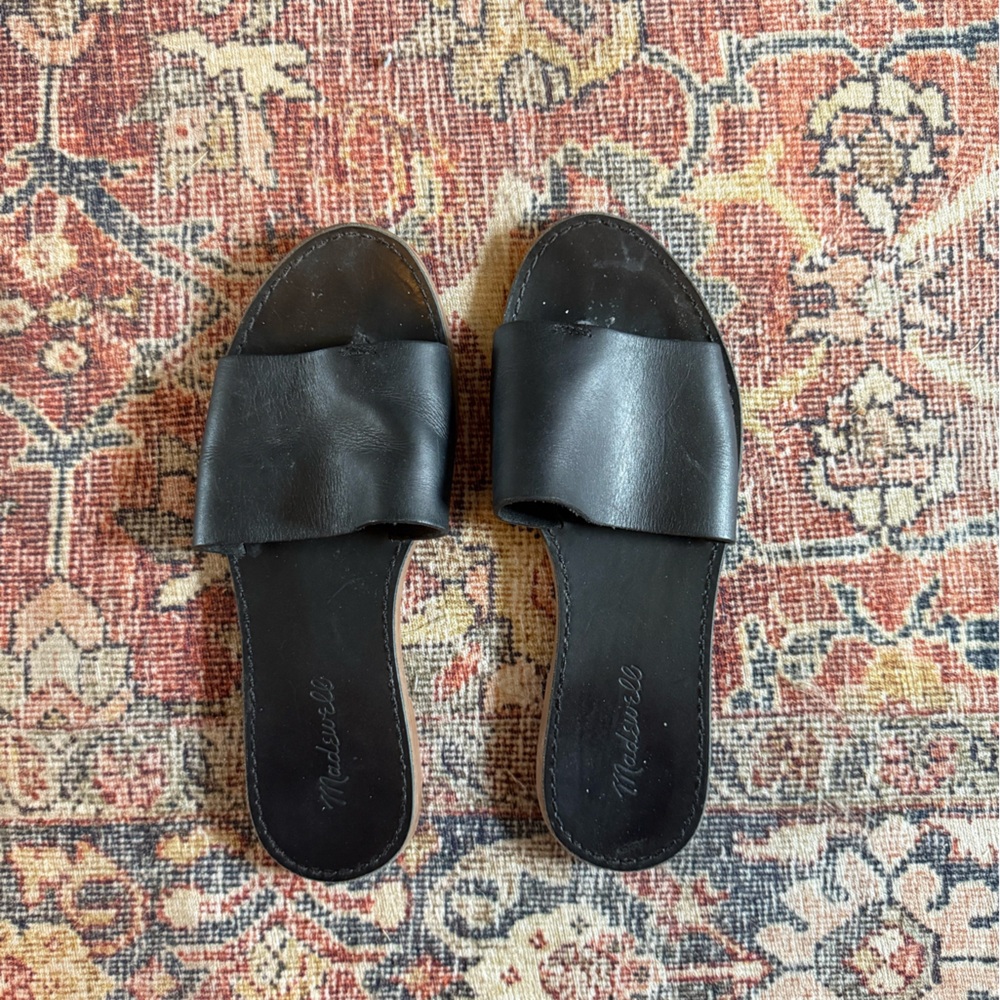 Madewell Black Leather Slide Sandals